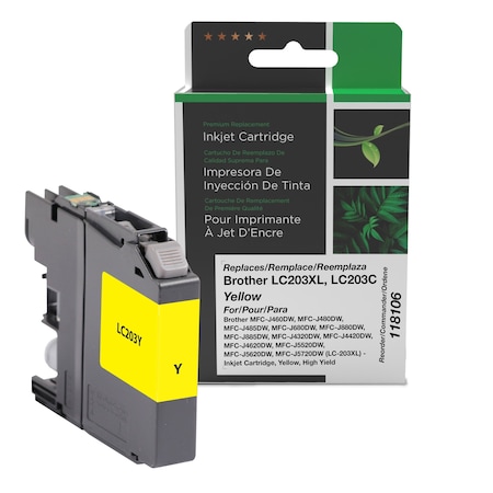 Cig Clover Imaging Remanufactured High Yield Yellow Ink Cartridge for Brother LC203XL 118106